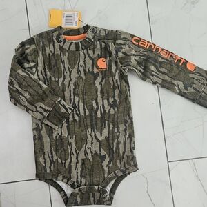 Carhartt Green Camo Baby Bodysuit with Orange Accents